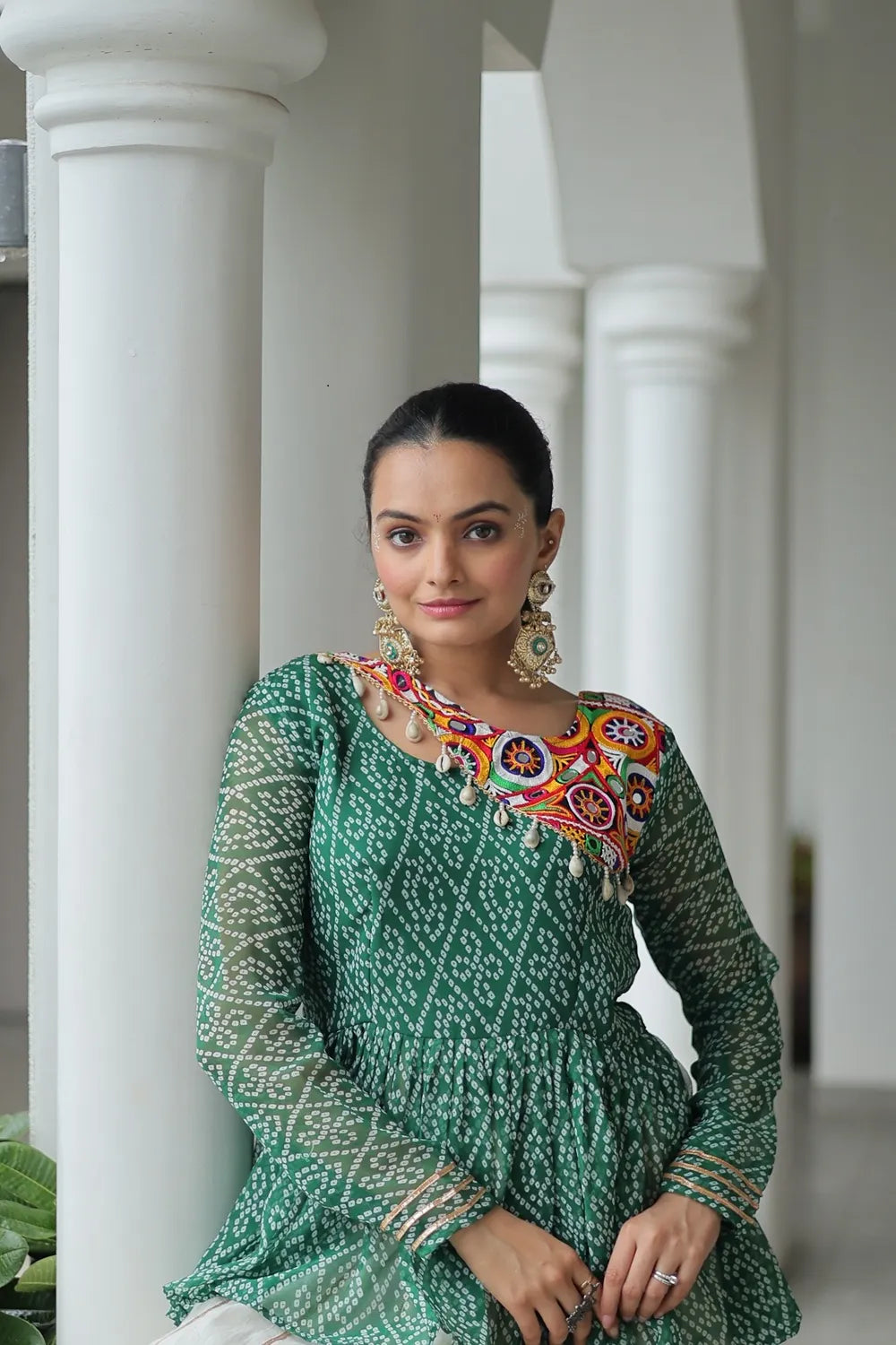 Navratri Cotton Lehenga Choli Online | Traditional Gota Patti & Bandhani Work (Green)